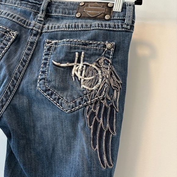 Harley-Davidson Denim - Harley Davidson Y2K Angel sequin sparkly flare jeans low rise